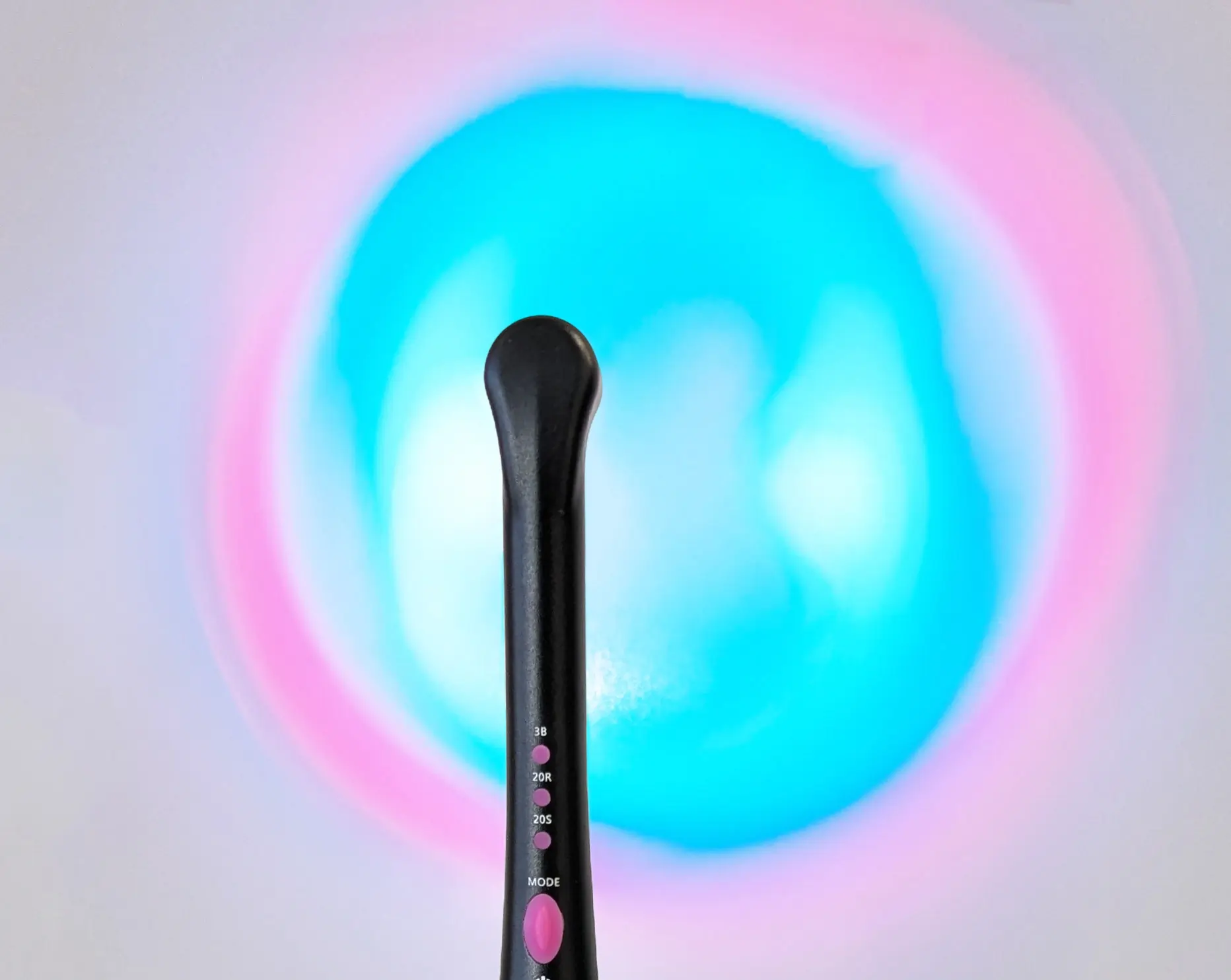 LED curing light head with illuminated light guide — closeup